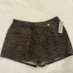 NWT Brown Leopard Print Women Skort with asymmetrical front